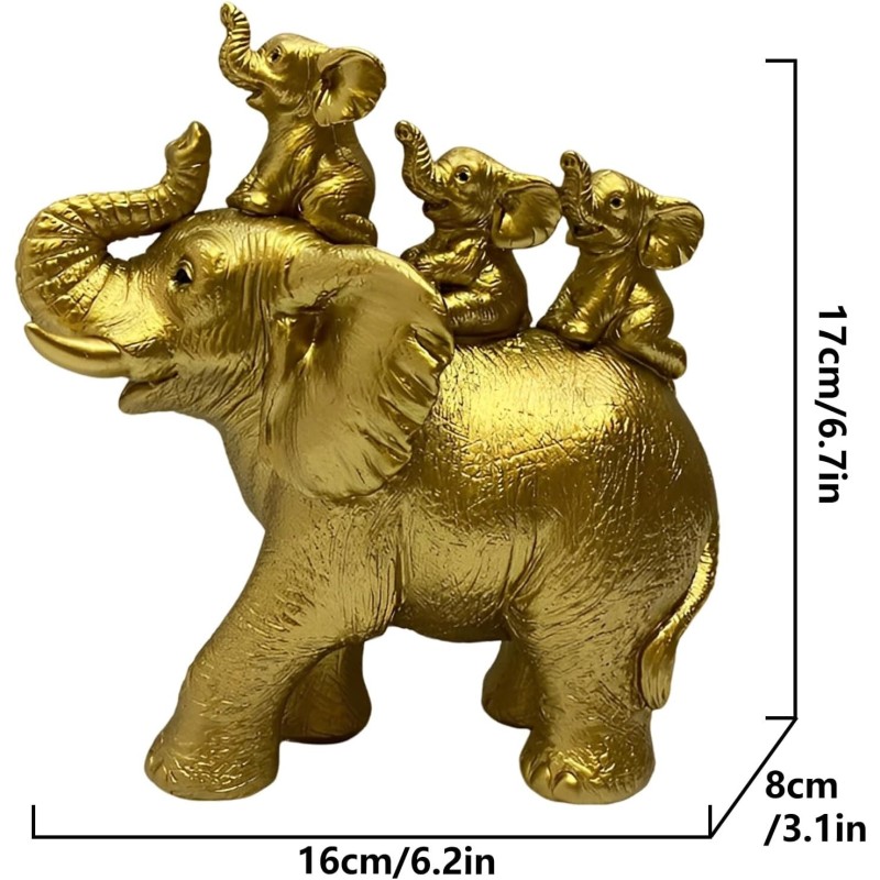 Elefante Dorado Tres Hija (o) Decoración Prosperidad Ganesha