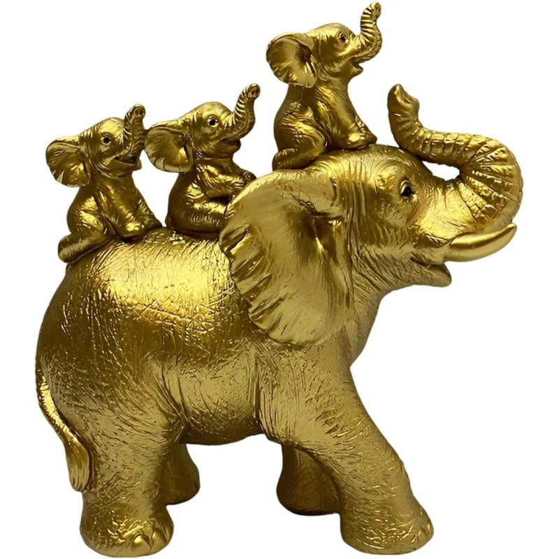 Elefante Dorado Tres Hija (o) Decoración Prosperidad Ganesha