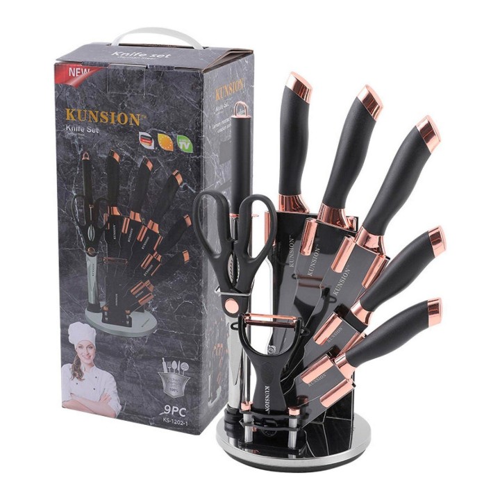 Juego De Cuchillos De Acero Inoxidable De 9 Piezas Pavonado