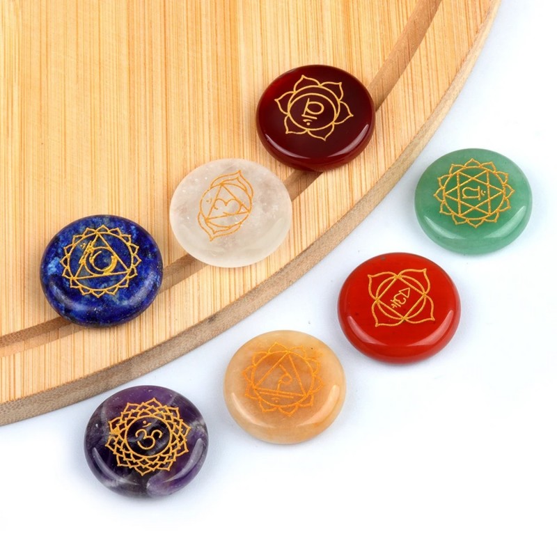 Set 7 Chakras Cuarzos Piedras 100% Naturales Runas + Estuche