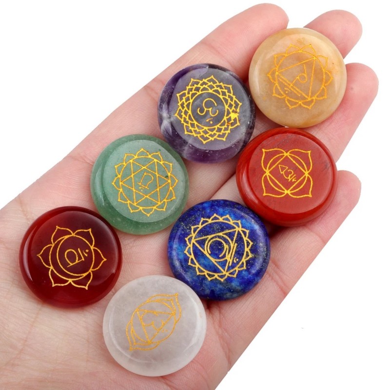 Set 7 Chakras Cuarzos Piedras 100% Naturales Runas + Estuche