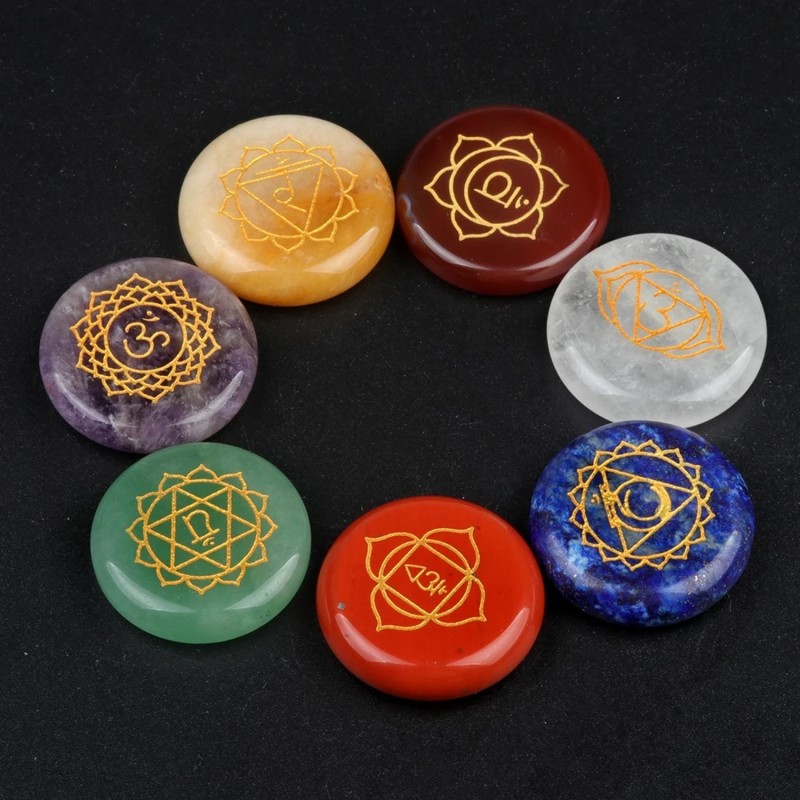 Set 7 Chakras Cuarzos Piedras 100% Naturales Runas + Estuche