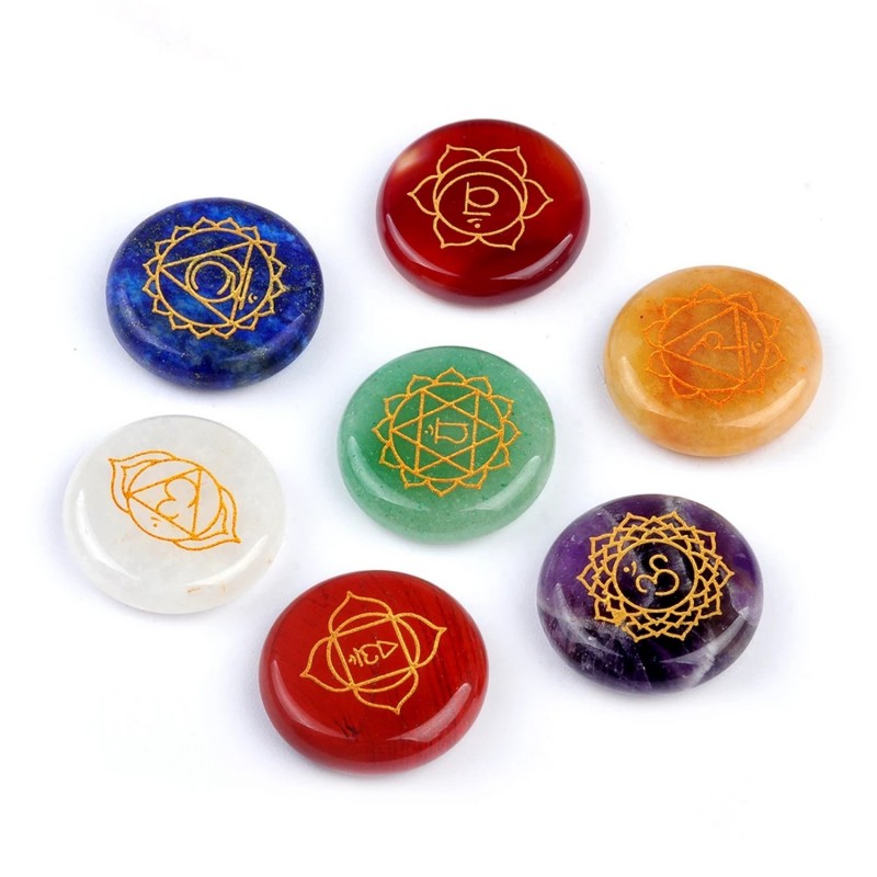 Set 7 Chakras Cuarzos Piedras 100% Naturales Runas + Estuche