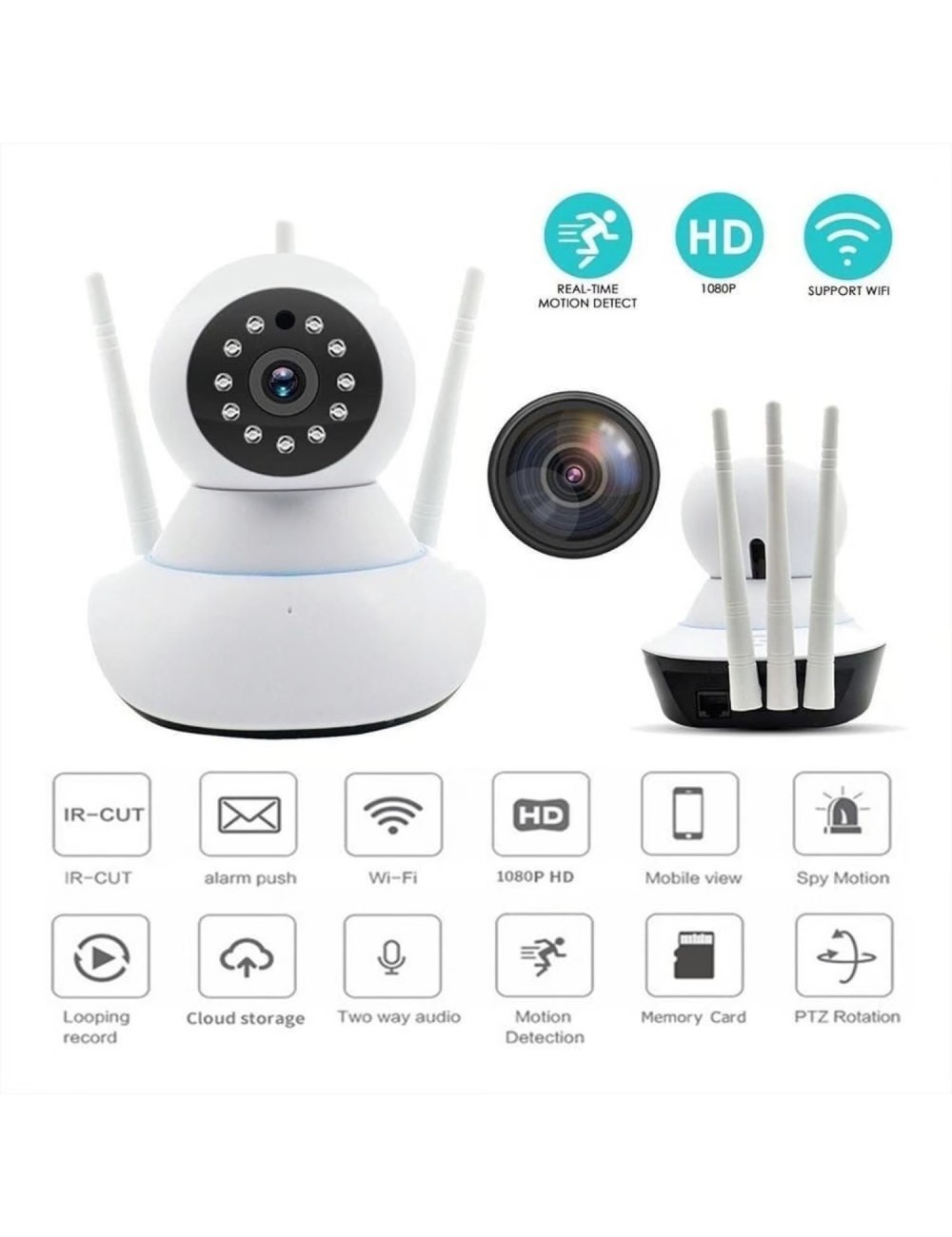 Cámara De Visión Nocturna Hd Wifi Sensor Movimiento Giro 360