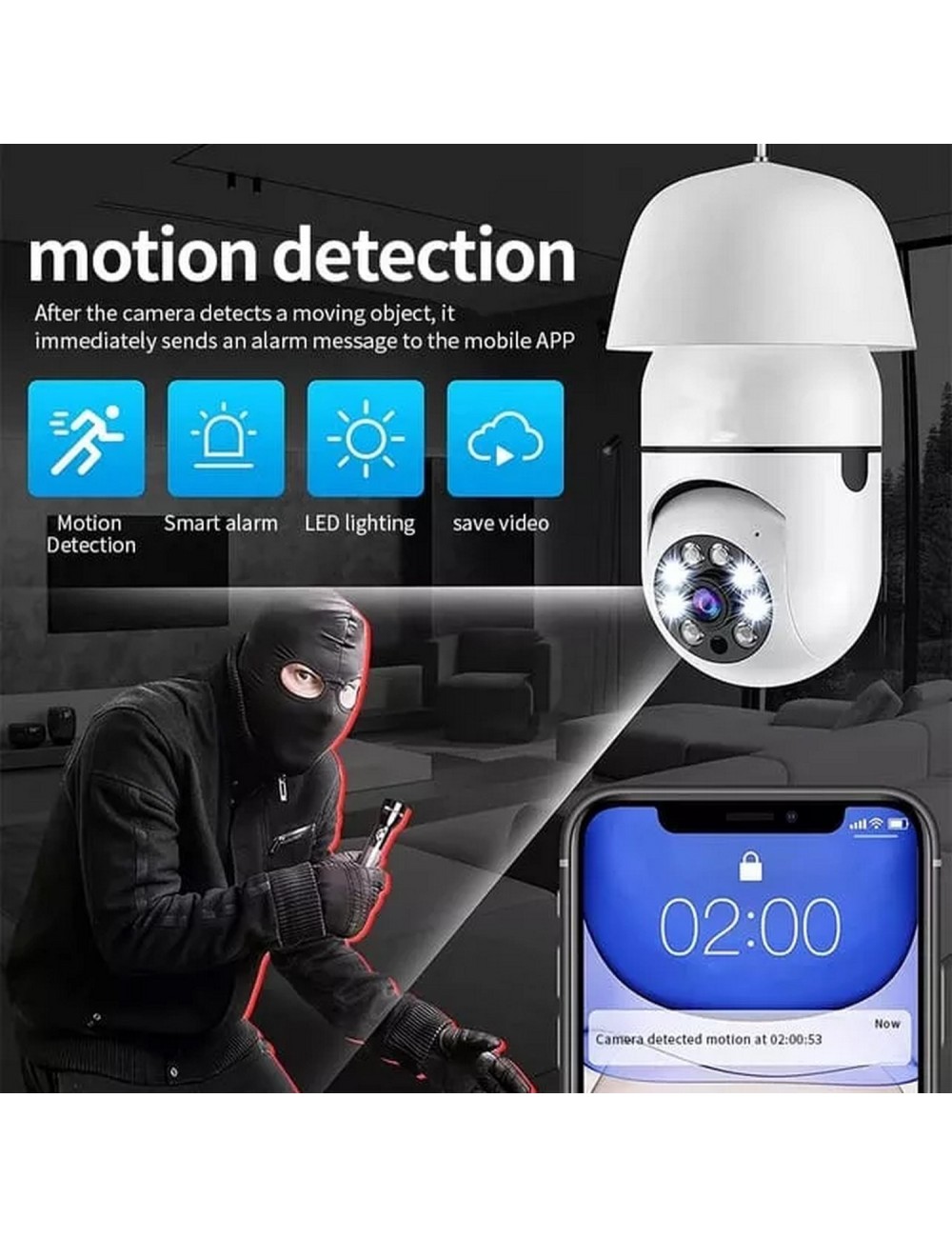 Camara Ip De Seguridad 360° Bombillo Wifi Hd Sensor Movil