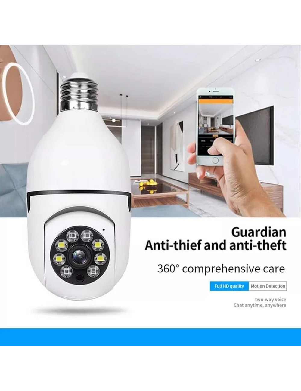 Camara Ip De Seguridad 360° Bombillo Wifi Hd Sensor Movil