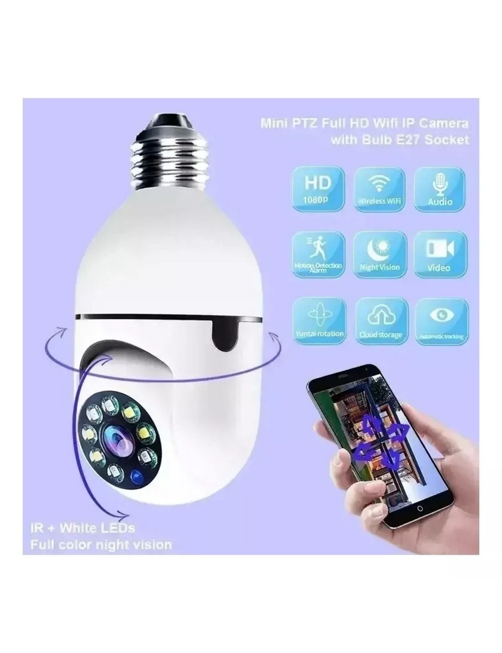 Camara Ip De Seguridad 360° Bombillo Wifi Hd Sensor Movil