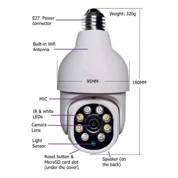 Camara Ip De Seguridad 360° Bombillo Wifi Hd Sensor Movil