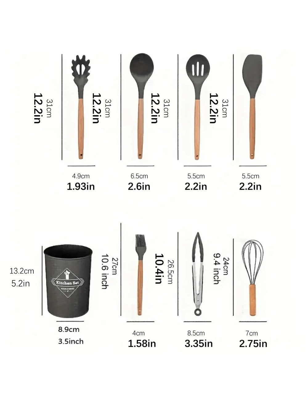 Set 12 Utensilios De Cocina Silicona Resistente Calor Juego