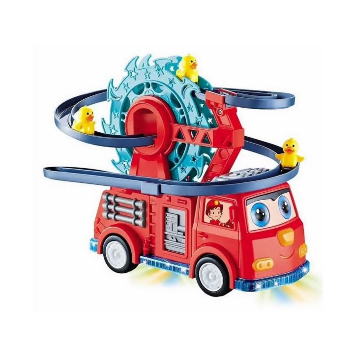 Carro Bomberos Montaña Rusa Pista Patos Luces Niño + Bateria