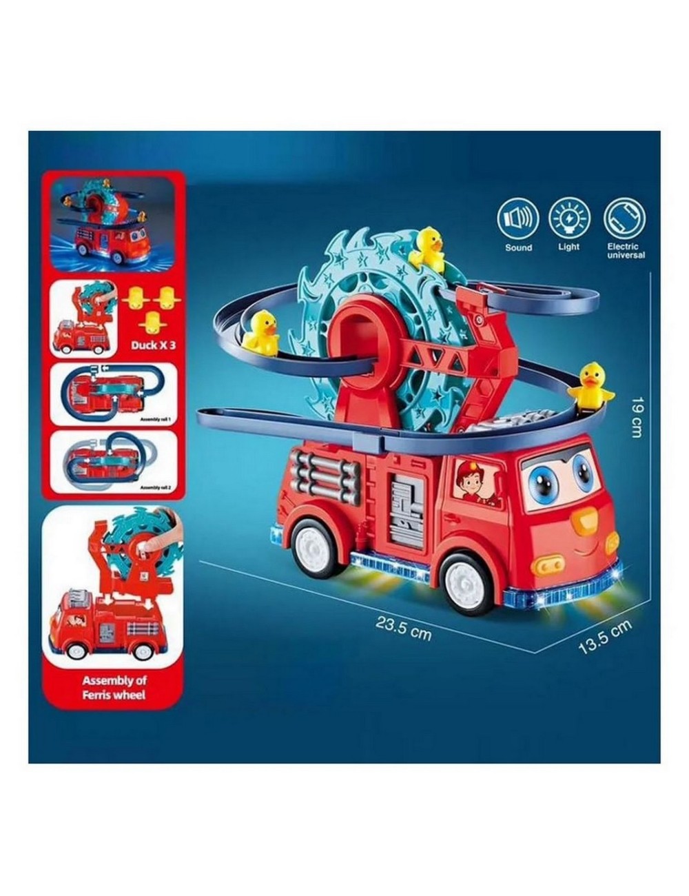Carro Bomberos Montaña Rusa Pista Patos Luces Niño + Bateria