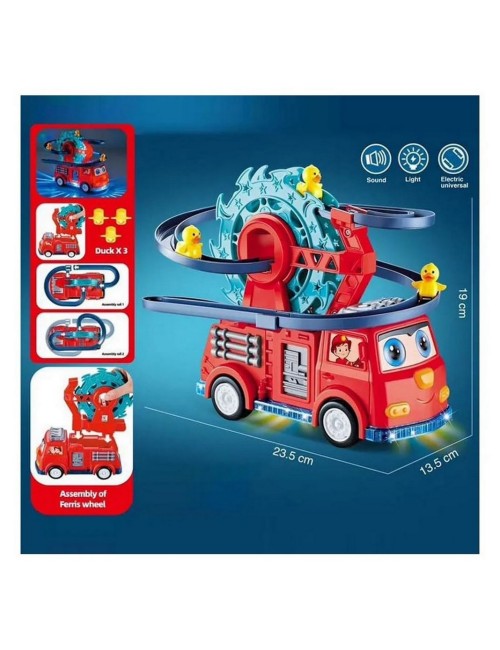 Carro Bomberos Montaña Rusa Pista Patos Luces Niño + Bateria