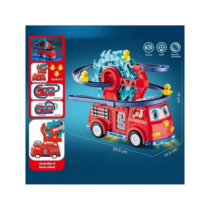 Carro Bomberos Montaña Rusa Pista Patos Luces Niño + Bateria