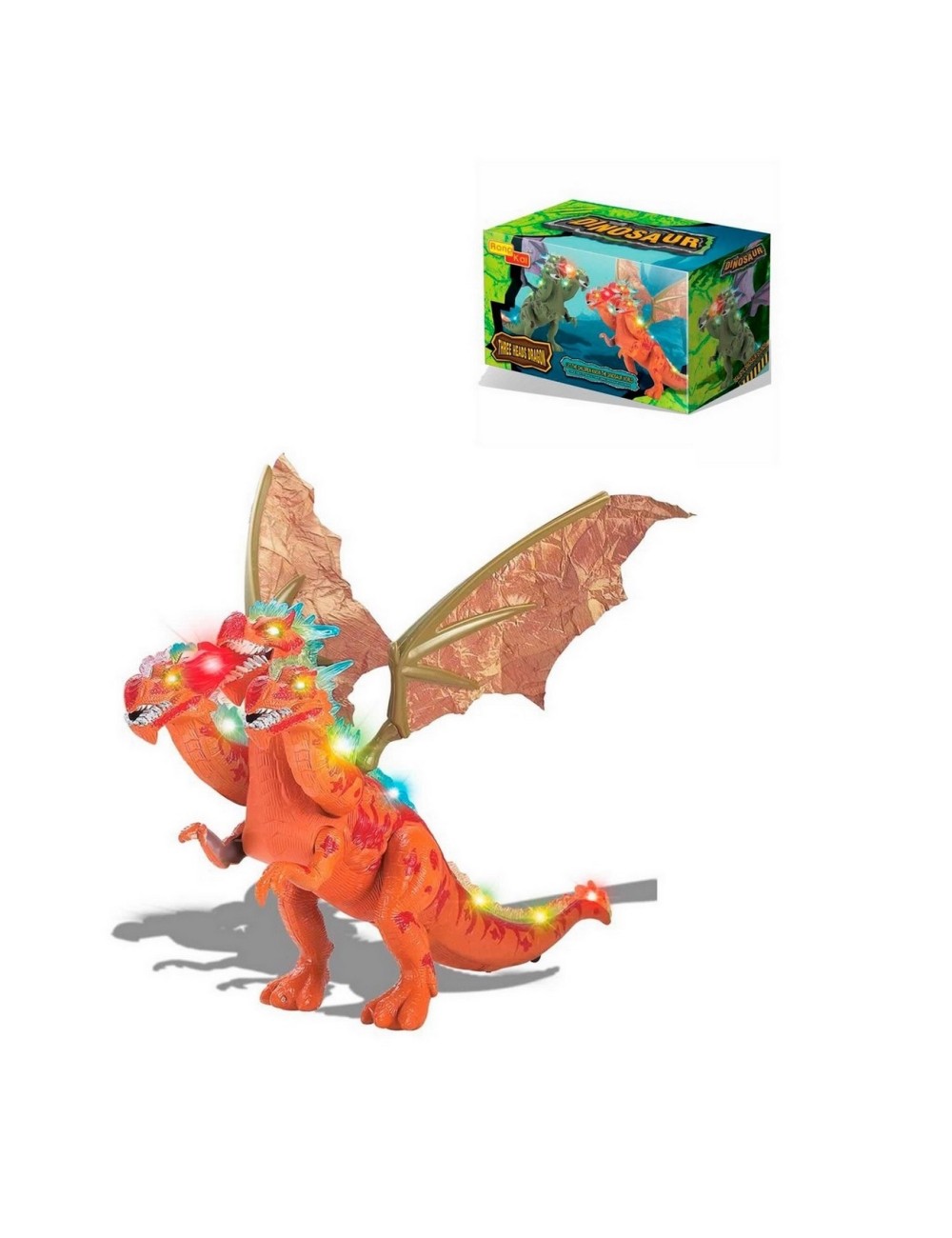 Dragón Dinosaurio Tres Cabezas Hydra Luces Sonidos + Bateria