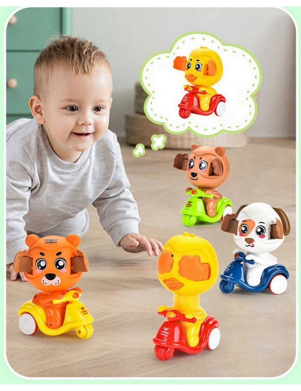 Motos De Impulso Animales Tigre Oso Pato Perro X 4 Unidades