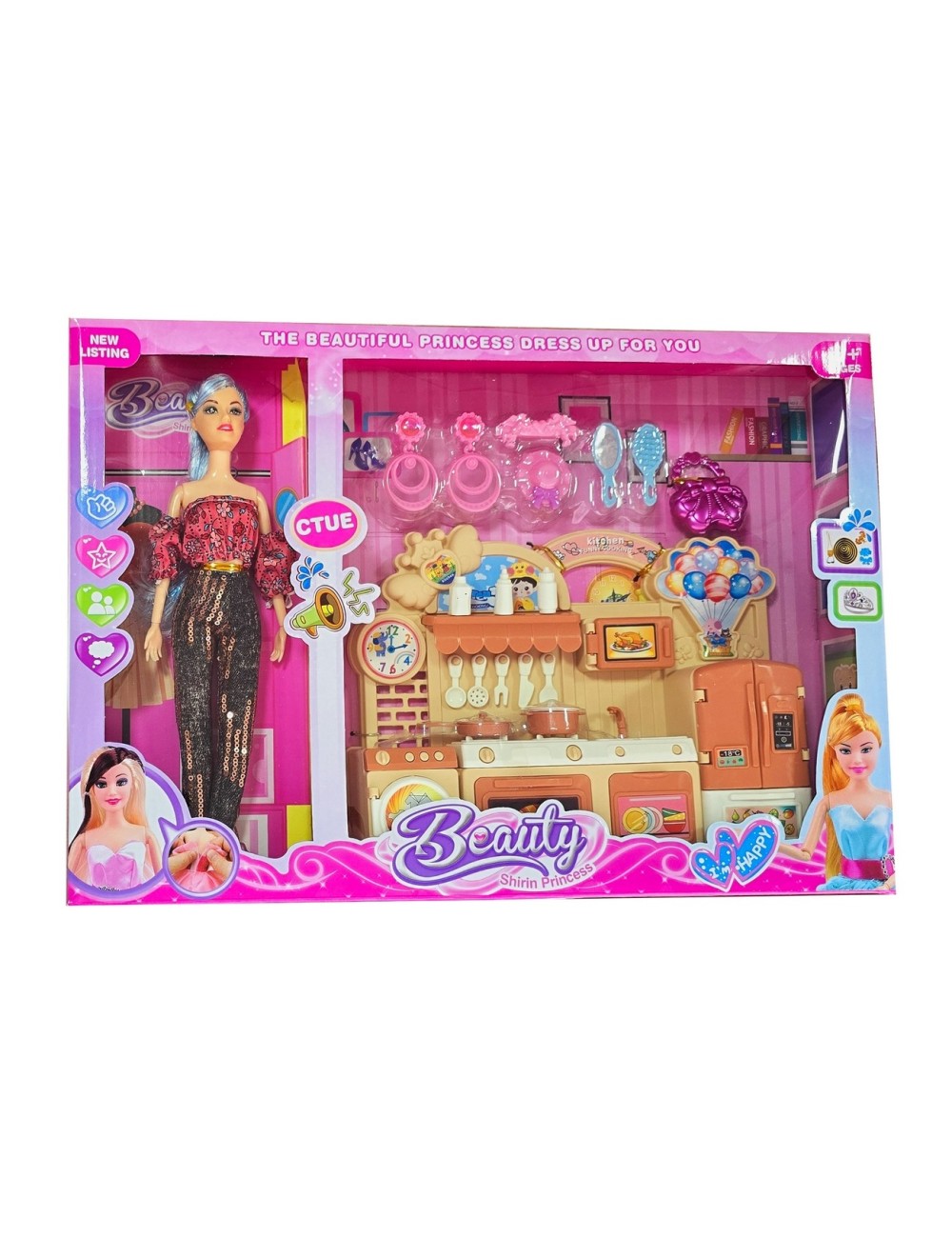 Muñeca Vestido Moda Cocina Completa Nevera Accesorios Niñas