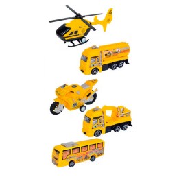 Carros De Impulso Moto Grua Bus Helicoptero Constructor 5 Pc