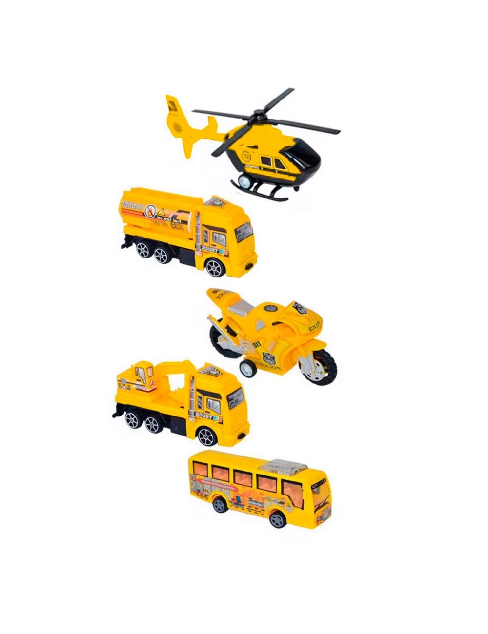 Carros De Impulso Moto Grua Bus Helicoptero Constructor 5 Pc