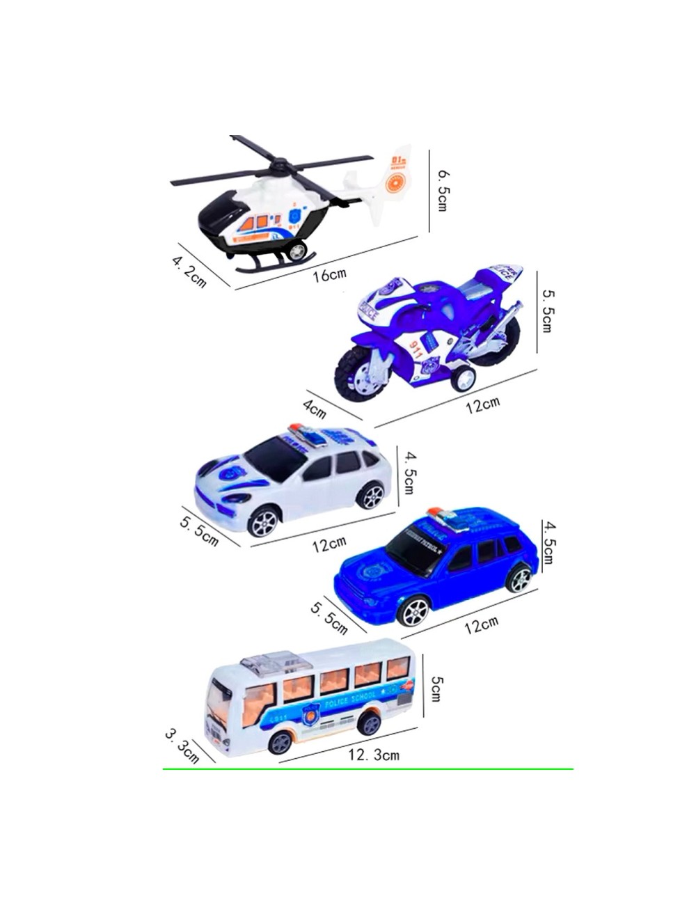 Carros De Impulso Moto Grua Bus Helicoptero Policia 5 Pc