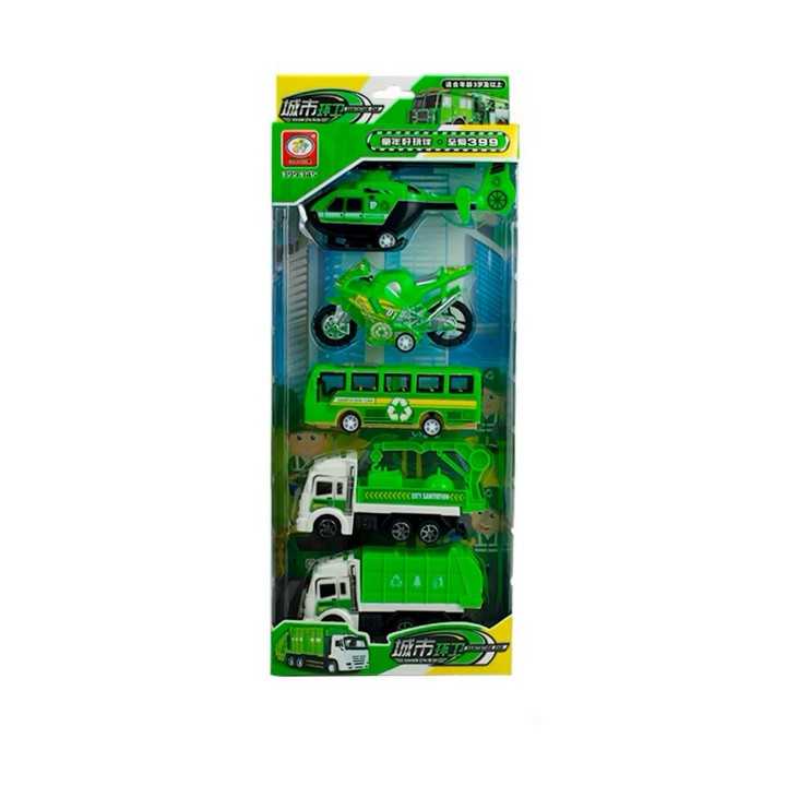Carros De Impulso Moto Grua Bus Helicoptero Recoleccion 5 Pc