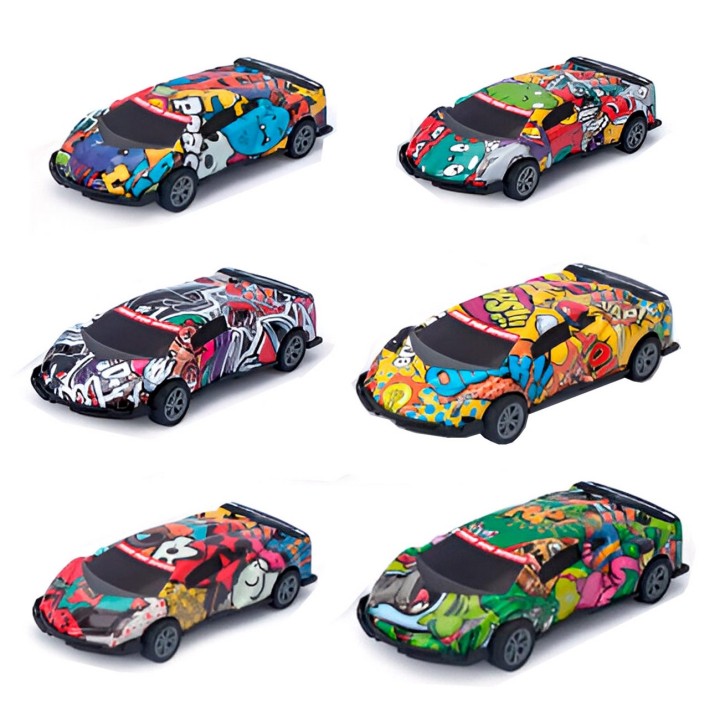 Carro Rally De Impulso Grafiti Juguete Niño X 6 Unidades