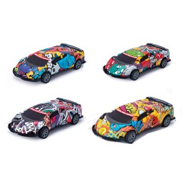 Carro Deportivo Carrera Grafiti De Impulso Niño X 4 Pcs
