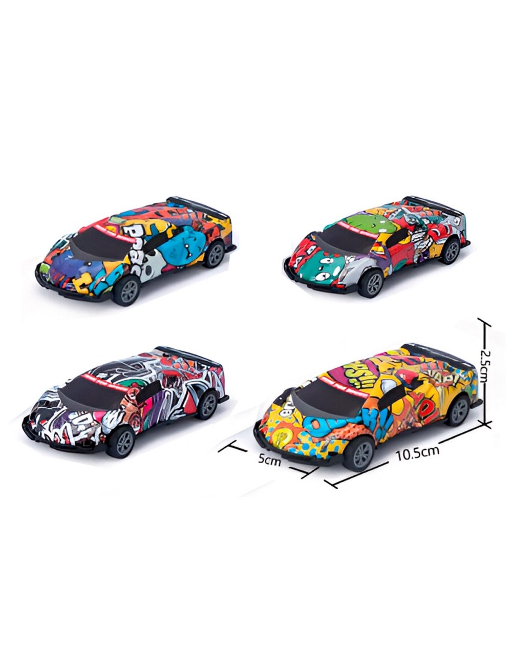 Carro Deportivo Carrera Grafiti De Impulso Niño X 4 Pcs