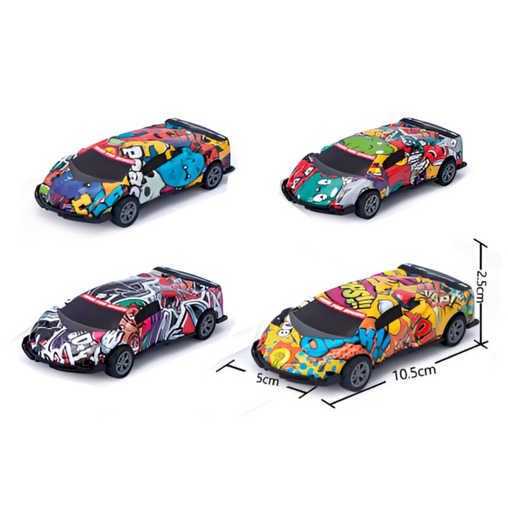 Carro Deportivo Carrera Grafiti De Impulso Niño X 4 Pcs