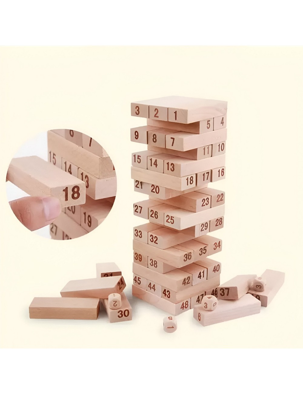 Jenga Torre Madera Pequeña Bloques 48pc Dados Juego Mesa