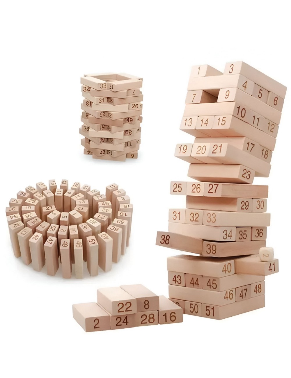 Jenga Torre Madera Pequeña Bloques 48pc Dados Juego Mesa