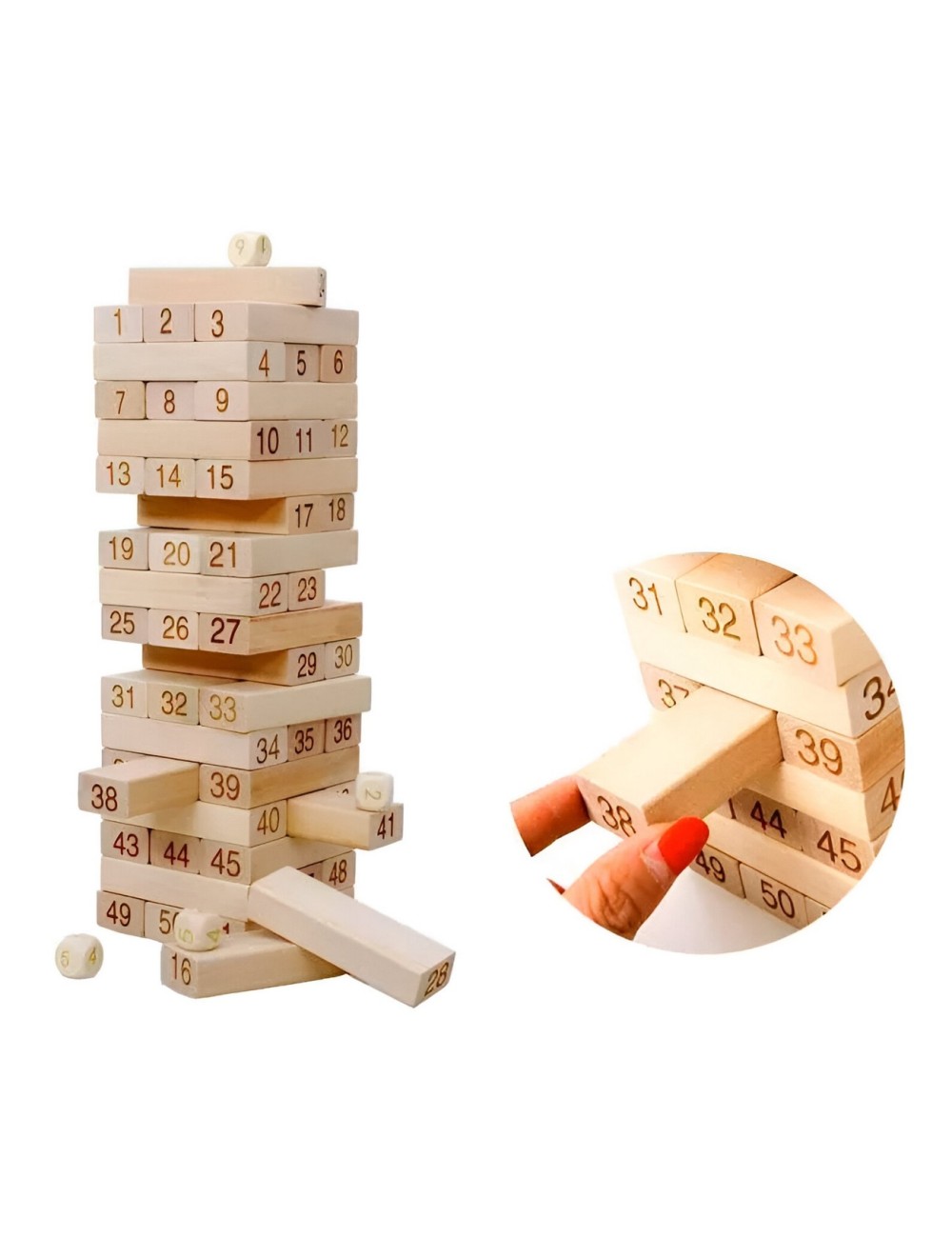 Jenga Torre Madera Pequeña Bloques 48pc Dados Juego Mesa