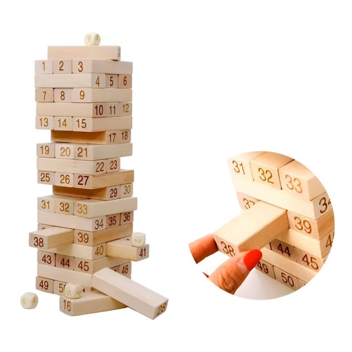 Jenga Torre Madera Pequeña Bloques 48pc Dados Juego Mesa