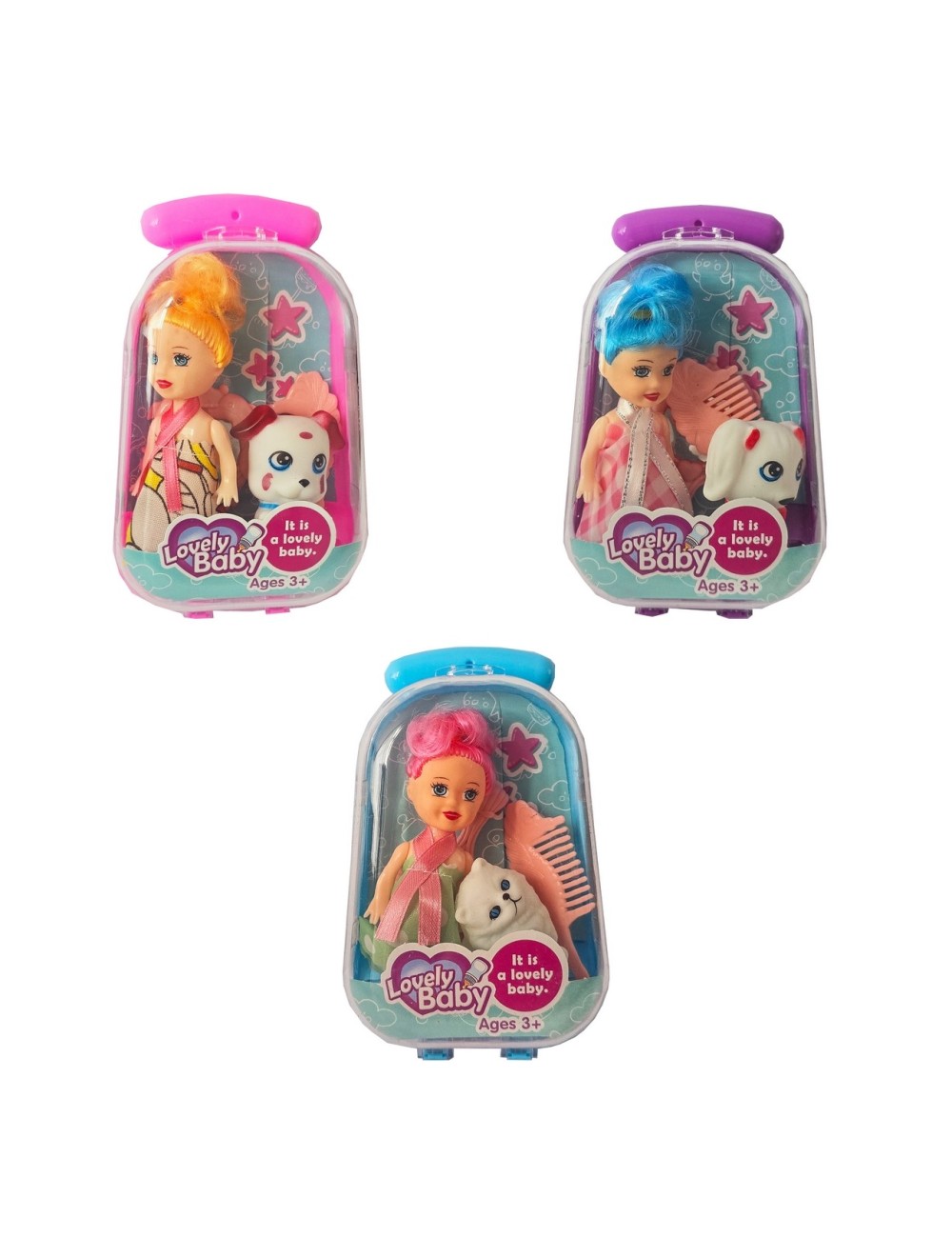 Muñeca Princesa Vestido Mascota Accesorios Maleta X 3 Un