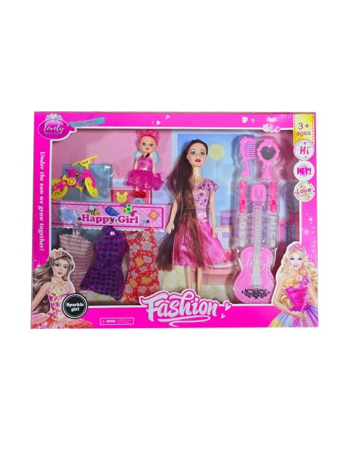 Muñeca Madre Guitarra Accesorios Bicicleta Mini Juguete Niña