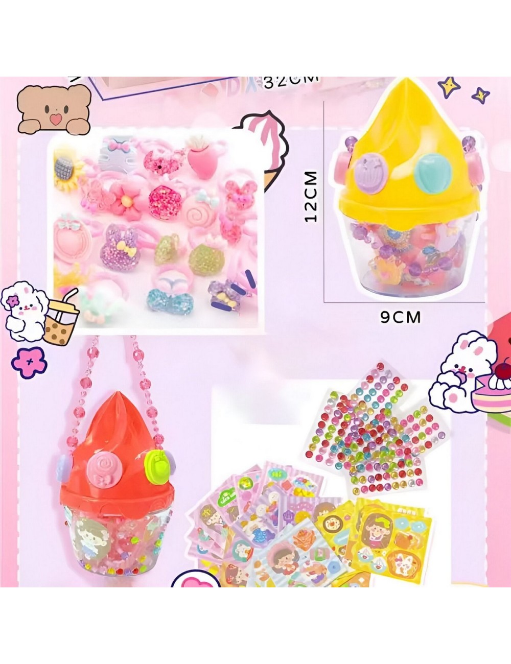 Anillos De Juguete Sticker Personaliza Cono Pulsera Kit X 4u