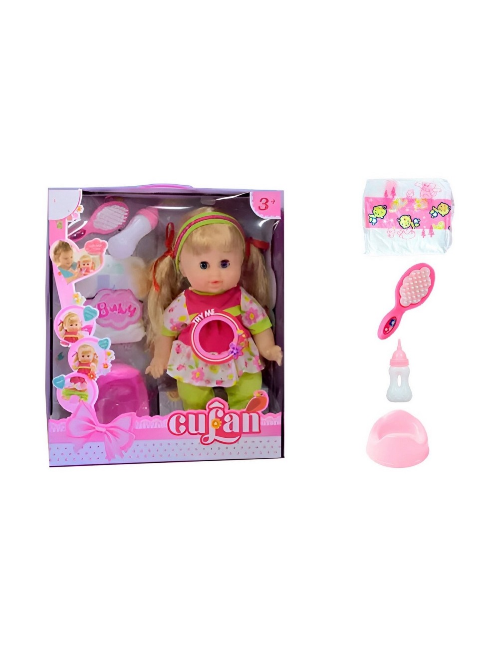 Muñeco Bebe Flor Fucsia Pañal Vacinilla Juguete Niñas