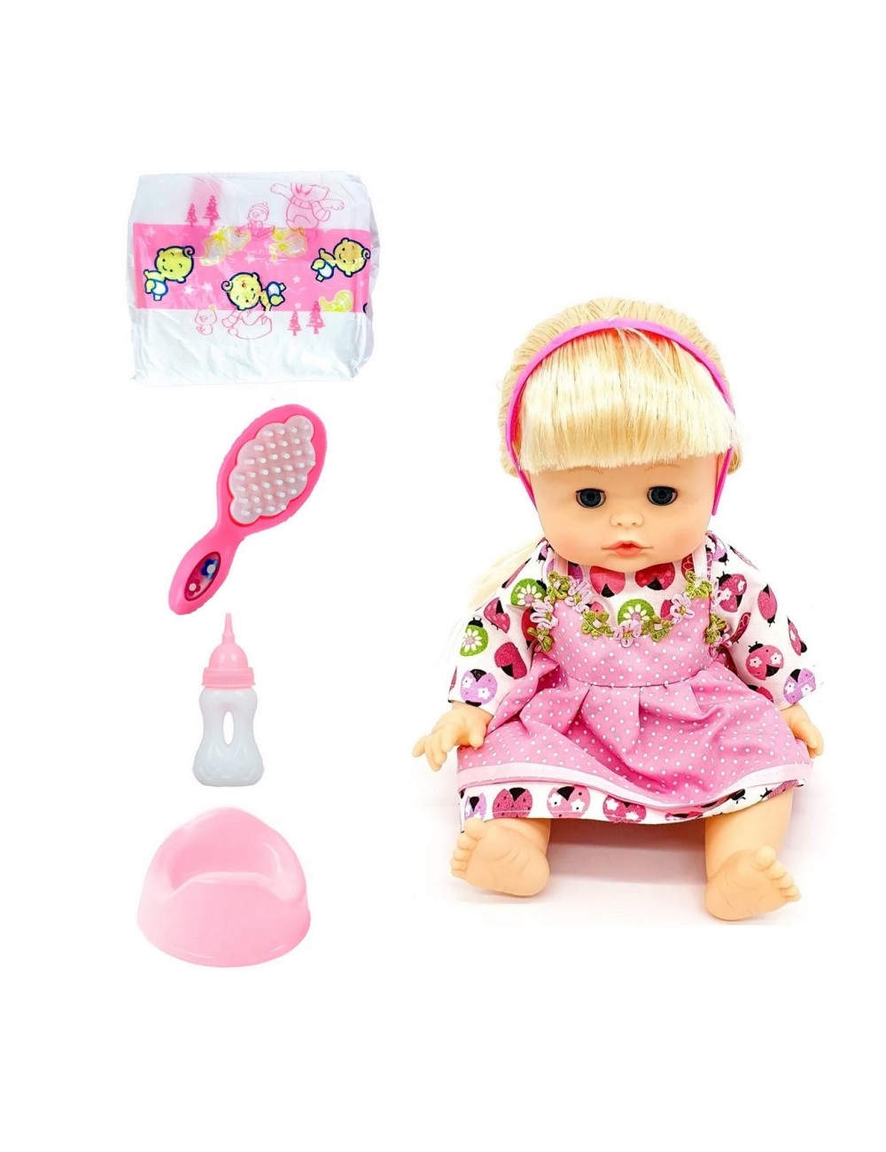 Muñeco Bebe Flores Tetero Pañal Vacinilla Juguete Niñas