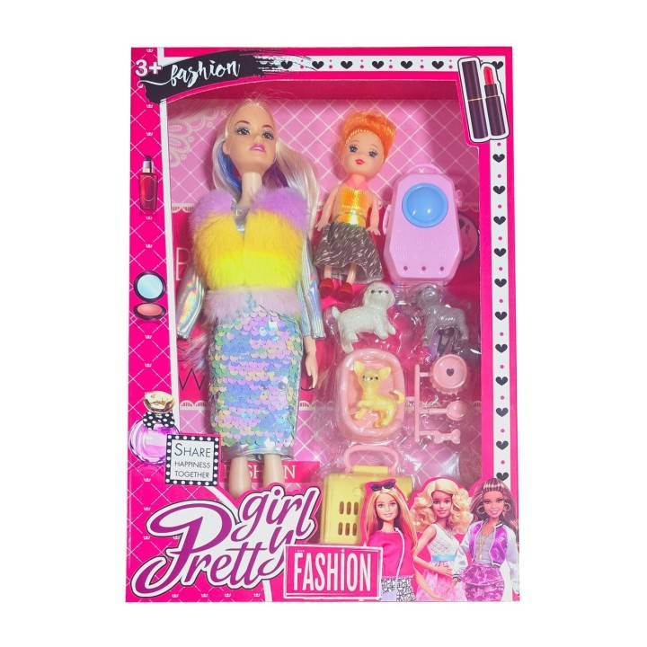 Muñeca Abrigo Vestido Accesorios Mascotas Juego Rol Juguete