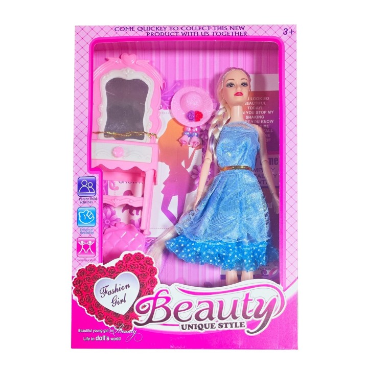 Muñeca Vestido Tocador Sombrero Peinadora Juguete Niñas