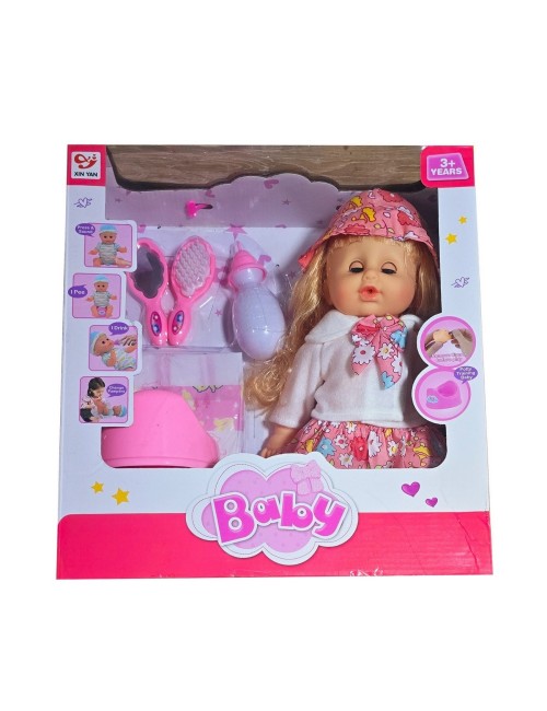 Muñeca Vestido Flores Pañal Bacinilla Espejo Peine Tetero