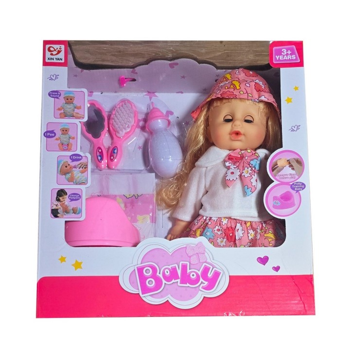 Muñeca Vestido Flores Pañal Bacinilla Espejo Peine Tetero