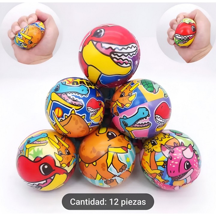 Pelotas Antiestres Dinosaurios Multicolor X 12 Unidades