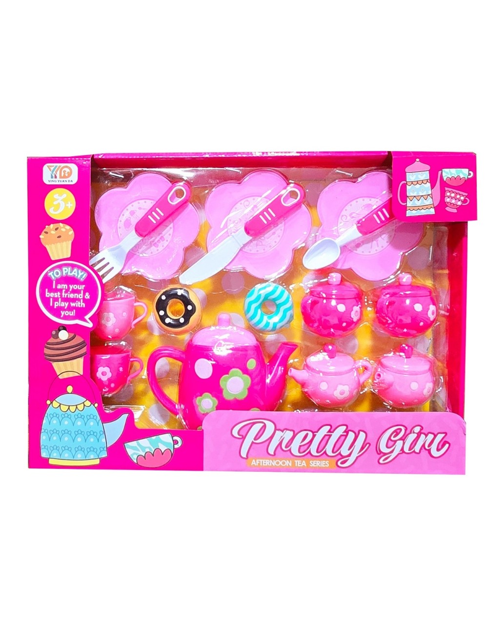 Juego Set Te Tetera Pocillos Platos Cubiertos Flores Cocina