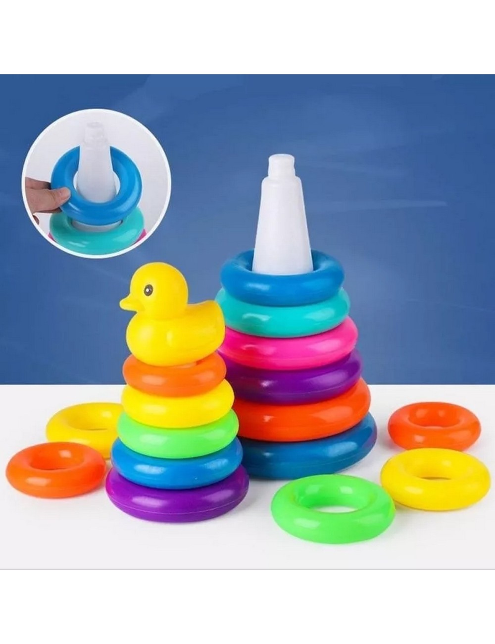 Juego Torre De Aros Para Encaje Pato Para Motricidad De Bebe