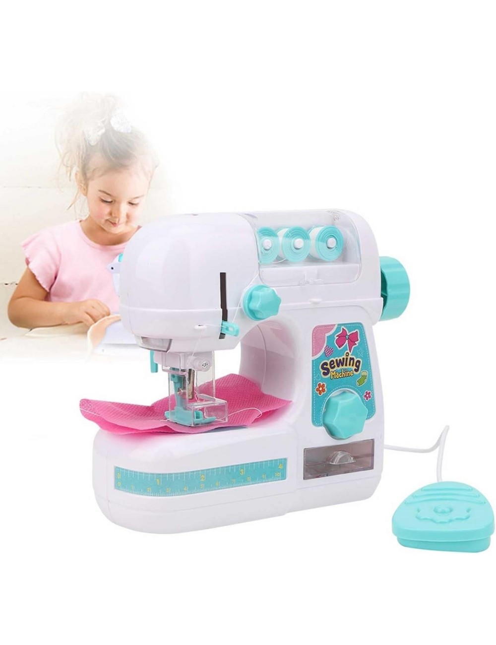 Maquina De Coser Para Niña Con Pedal De Juguete Funcional
