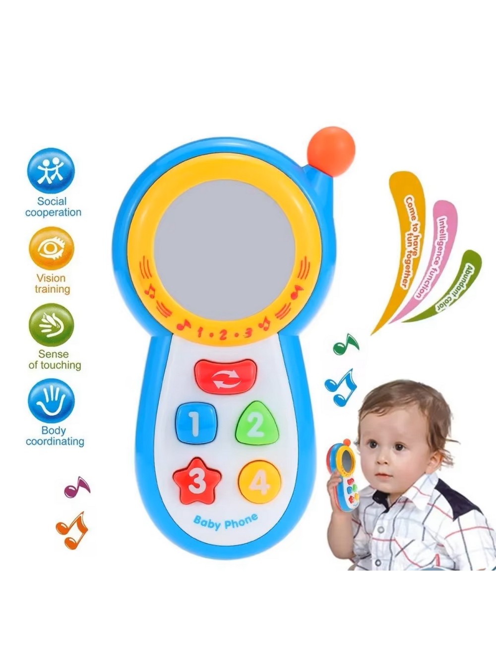Teléfono Celular Juguete Musical Espejo Bebe Niño + Baterias