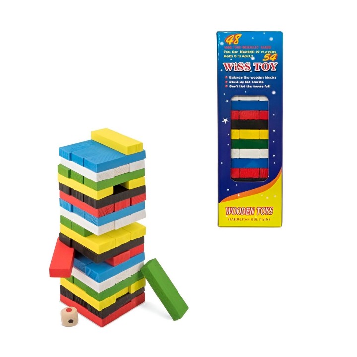 Jenga Torre Madera Bloques 54 Pc Colores Grande Juego Mesa