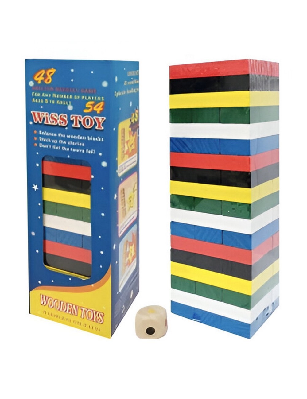 Jenga Torre Madera Bloques 54 Pc Colores Mediano Juego Mesa