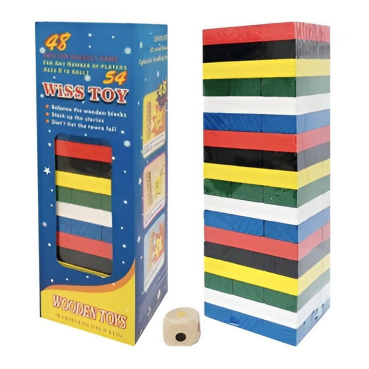 Jenga Torre Madera Bloques 54 Pc Colores Mediano Juego Mesa