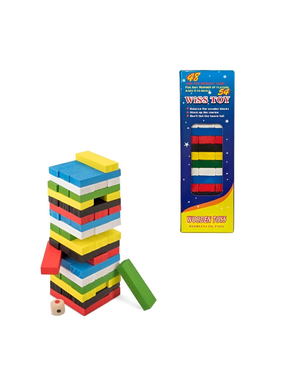 Jenga Torre Madera Bloques 54 Pc Colores Mediano Juego Mesa